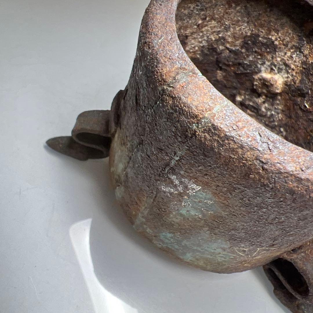 鉄製　金銀象嵌三足香炉　共箱　高さ約8.5㎝/275g 東Y8-0313☆2F