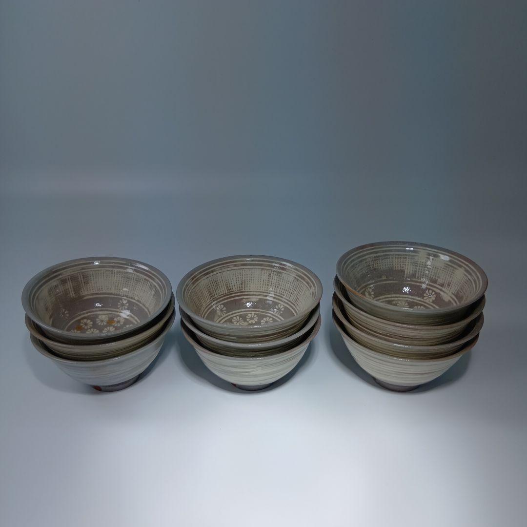 茶道具　三島茶碗10客　八幡窯(堀野証嗣)共箱　美品