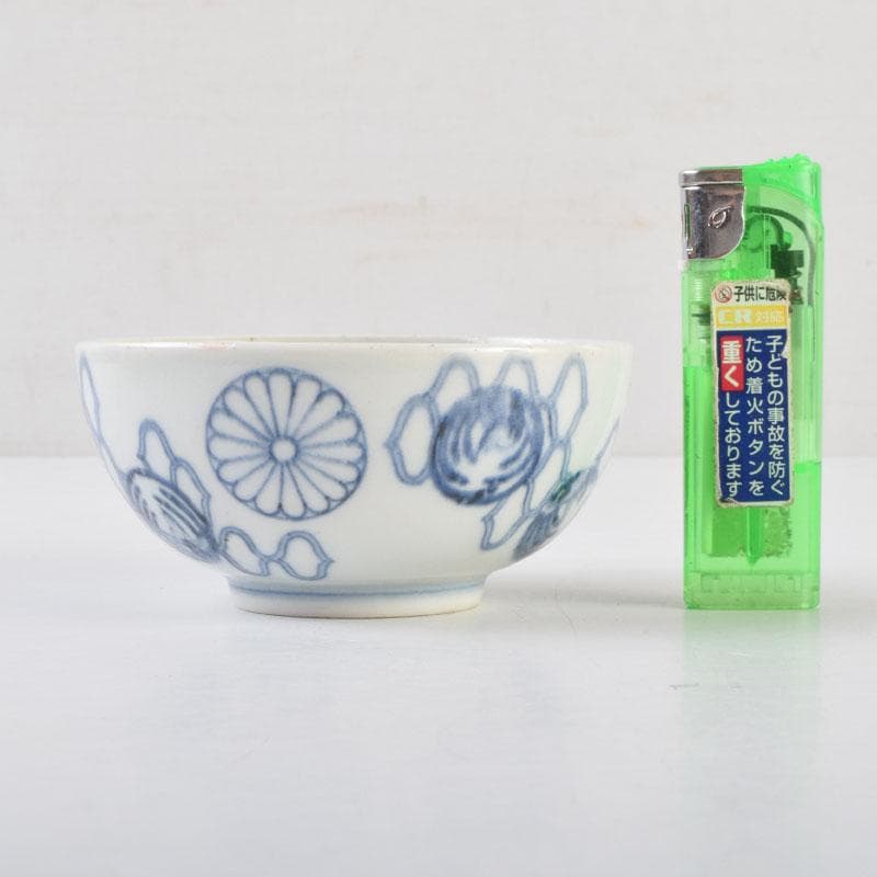 茶道具　伊万里焼　染付　菊桐文　茶碗　時代箱付　V　9117