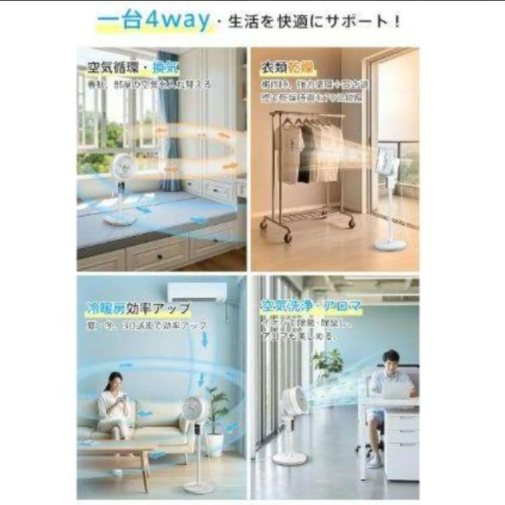 サーキュレーター 扇風機 3D自動首振りリビング&卓上 マイナスイオン 風量調整