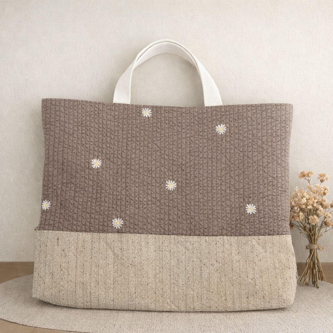 14【sample】トートバッグ ヌビキルト 花刺繍　入園入学　サブバッグ