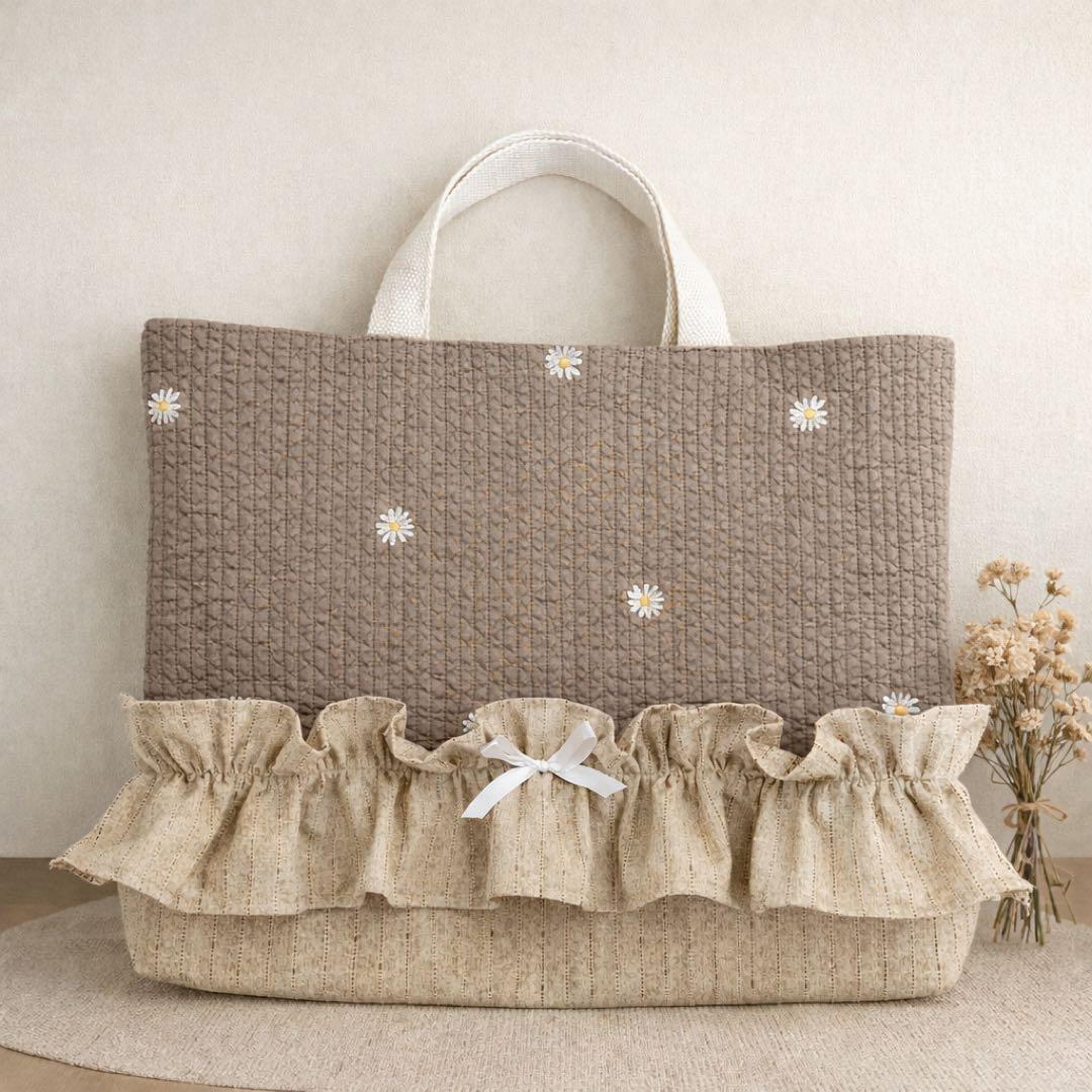 14【sample】トートバッグ ヌビキルト 花刺繍　入園入学　サブバッグ