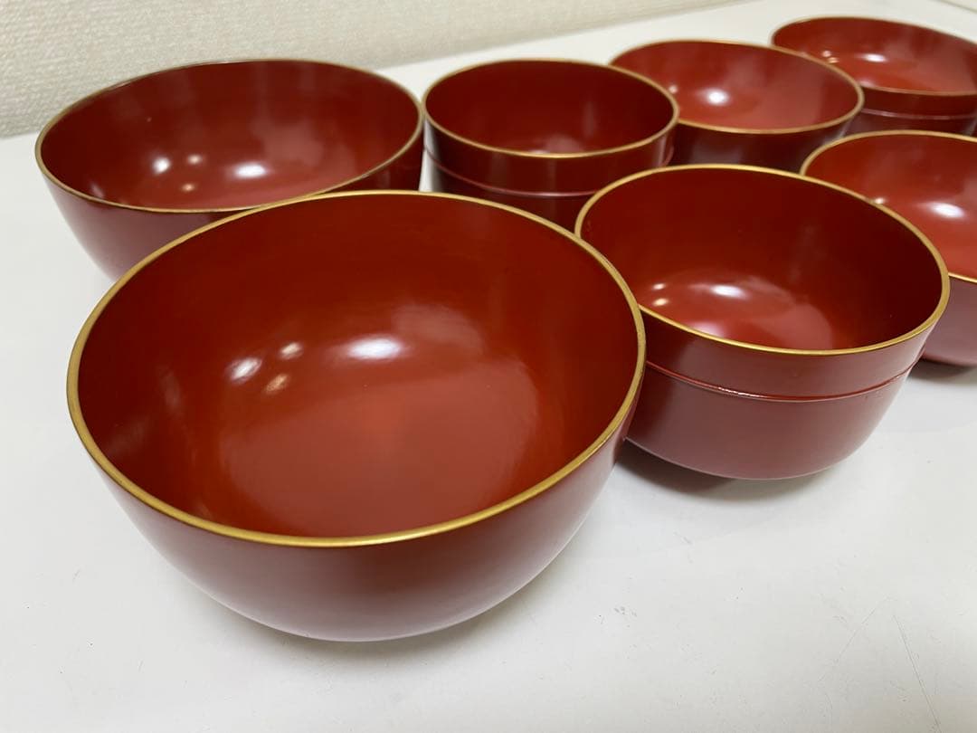 【現状品】漆器 蓋付き椀 宗和膳 金彩 朱塗 10個セット 割烹 安政 時代物①