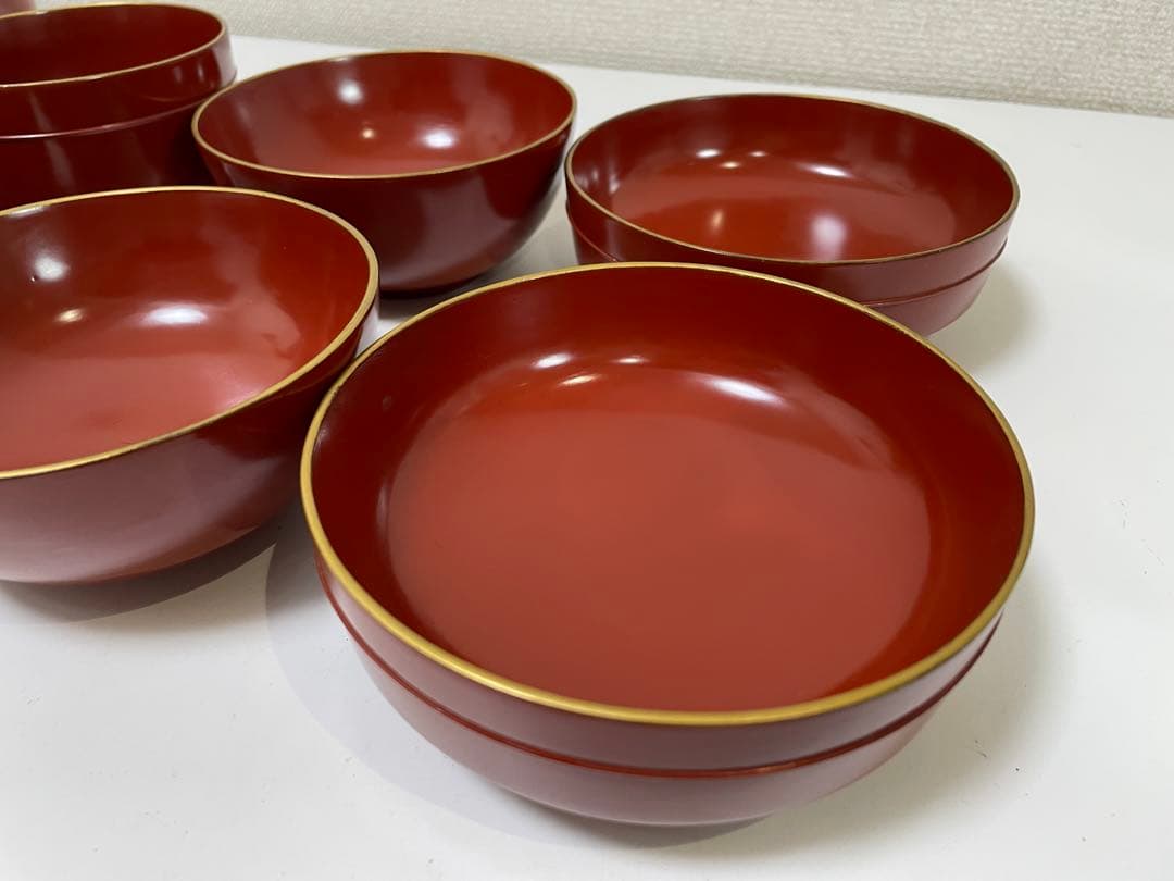 【現状品】漆器 蓋付き椀 宗和膳 金彩 朱塗 10個セット 割烹 安政 時代物①