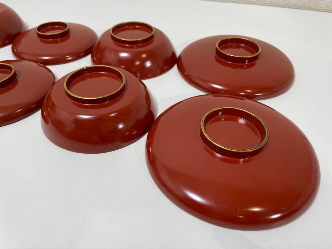 【現状品】漆器 蓋付き椀 宗和膳 金彩 朱塗 10個セット 割烹 安政 時代物①