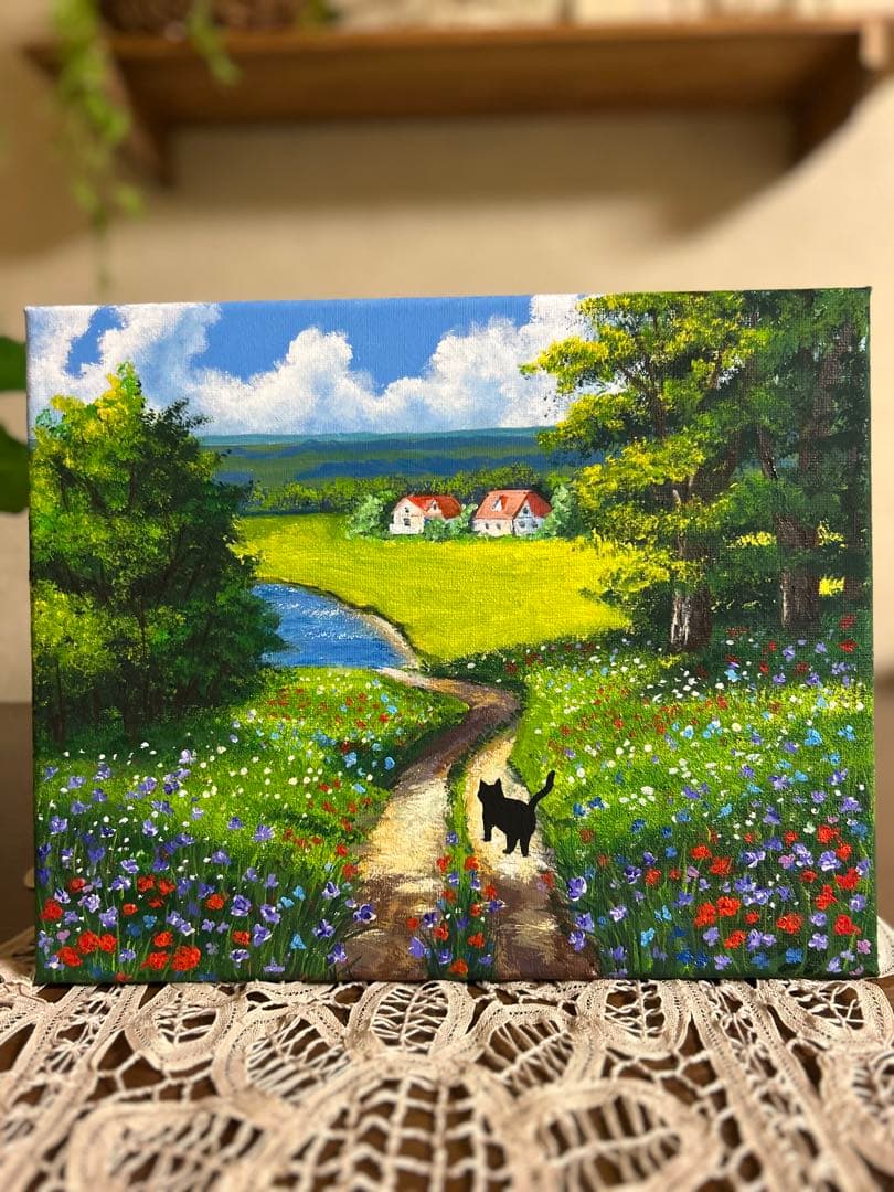 風景画 アクリル絵画　お昼食べに帰ろうか