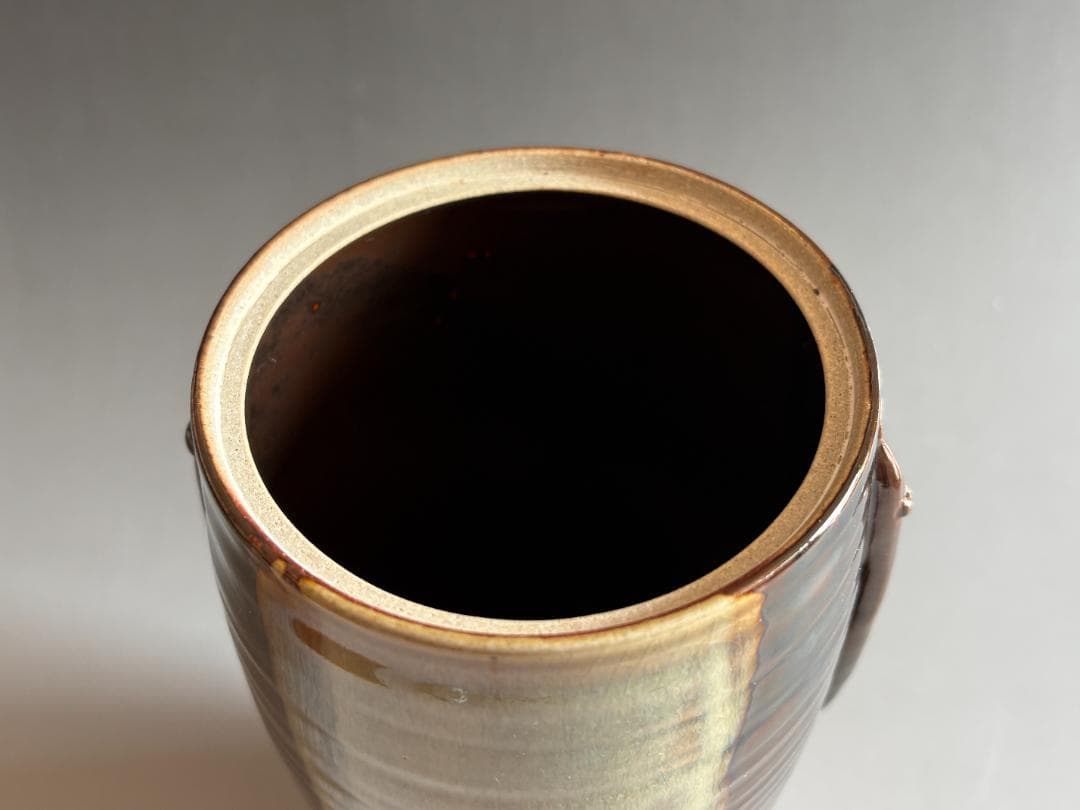膳所焼　陽炎園　糸瓜耳付　細水指　茶道具
