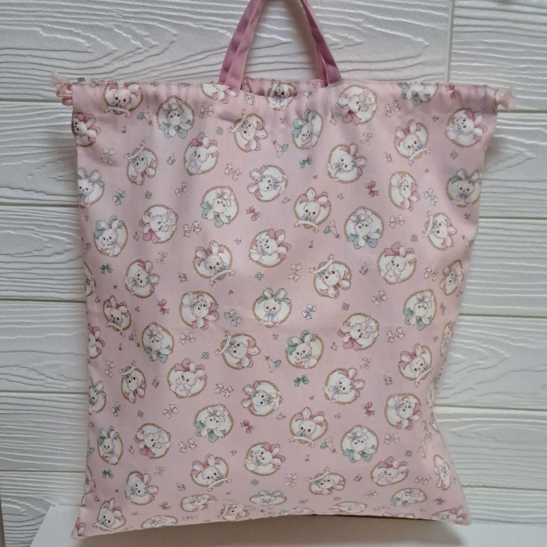 ハンドメイド大きめレッスンバッグ　ドレス柄　ピンク　入園、入学