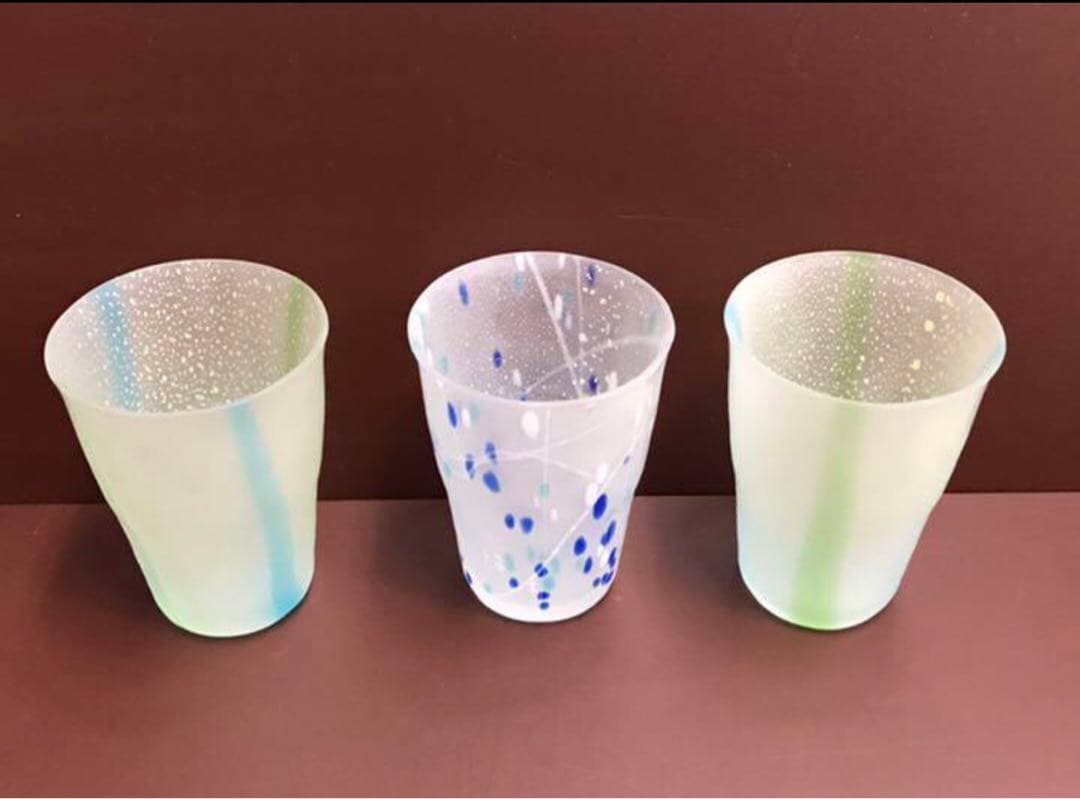 水崎ガラス 手づくりグラス×３個