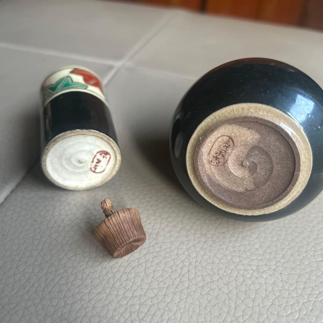 茶道具　時代の清閑寺窯　茶箱用三点セット(棗、振り出し、茶巾筒)