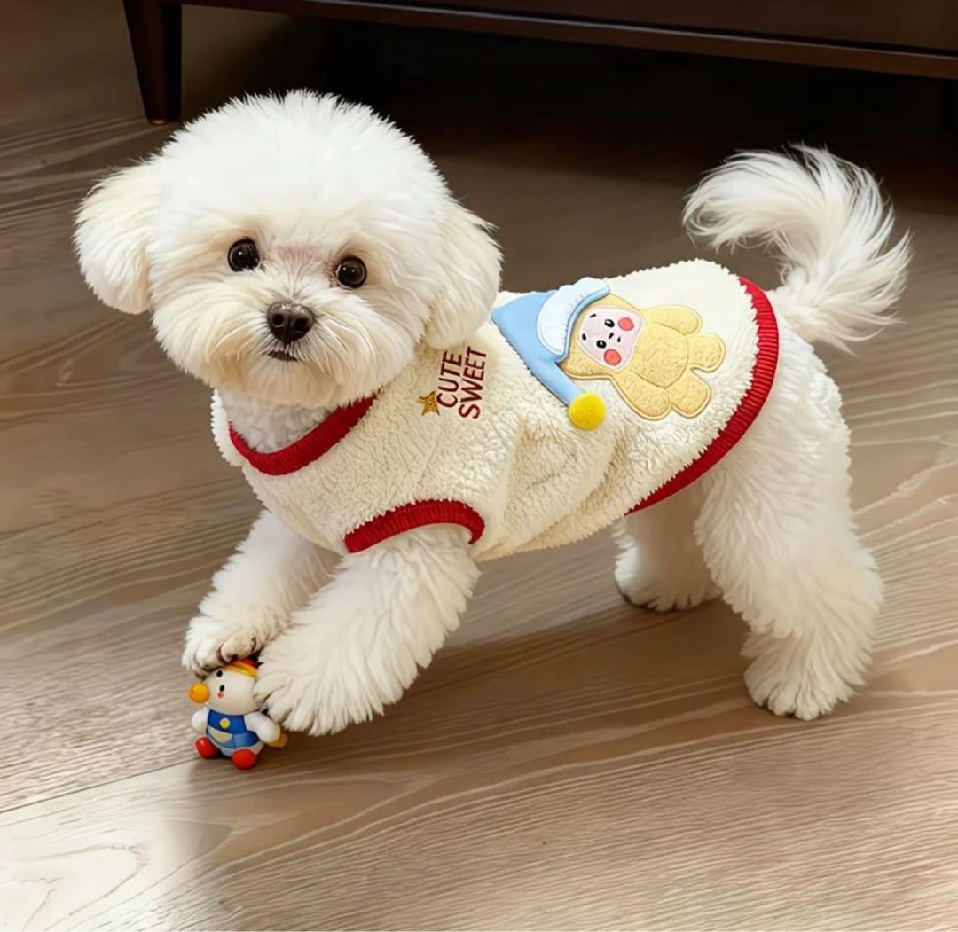 犬服 フリース素材 可愛いクマ刺繍付き