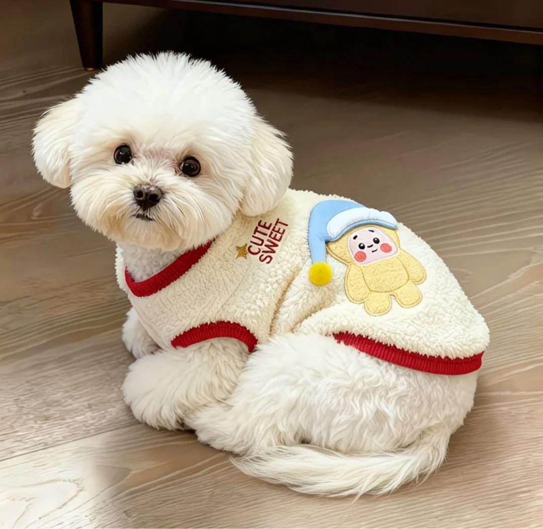 犬服 フリース素材 可愛いクマ刺繍付き