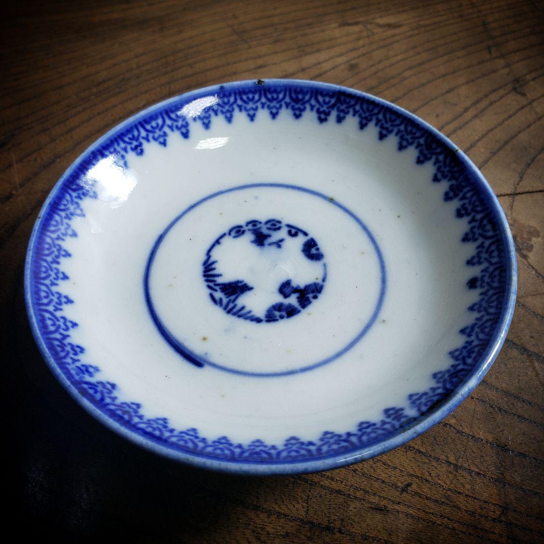 染付 印判 蓋物 茶碗 明治 大正 牡丹 花文様 松竹梅 ベロ藍