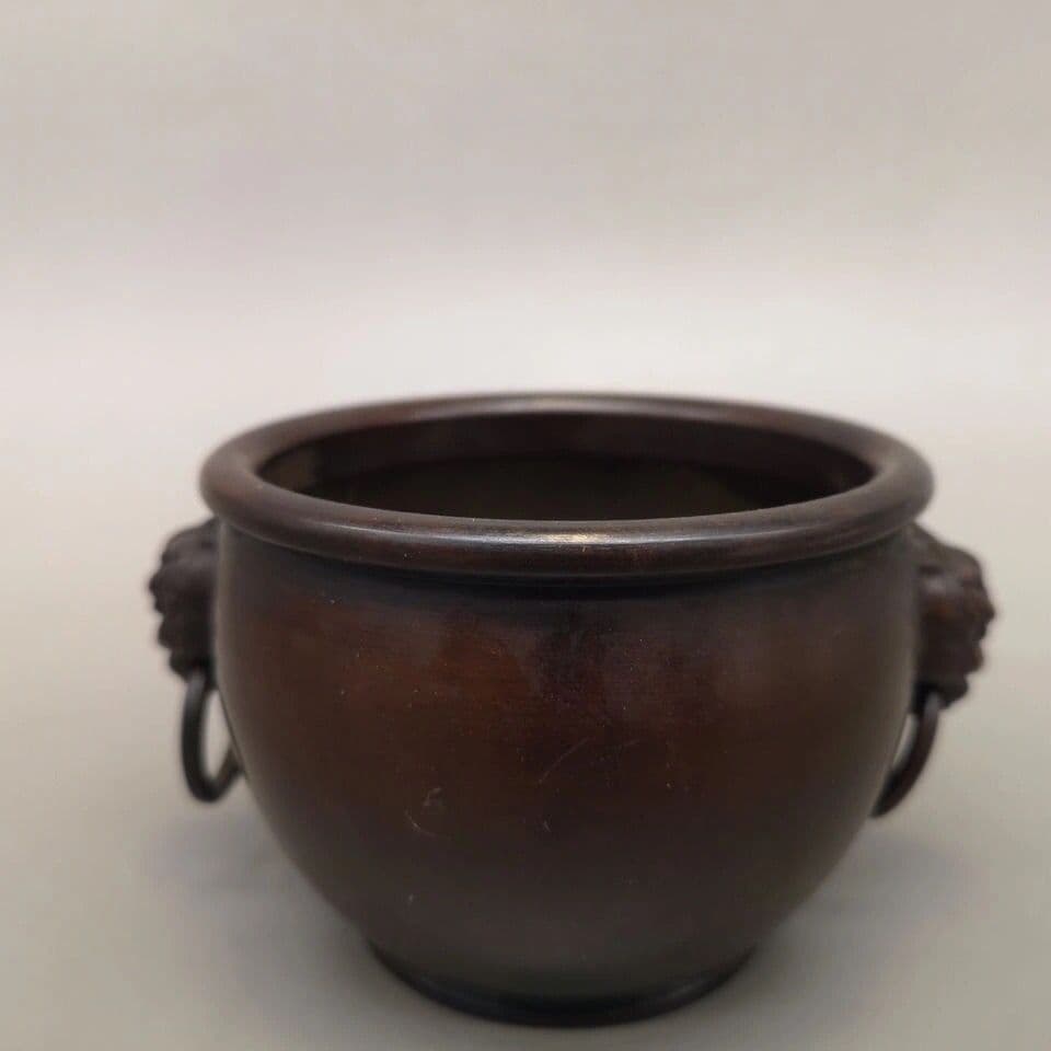 銅器 故宮双獅耳飾壺 香炉 ペン洗い 獅耳招財壺 装飾品 工芸品 置物
