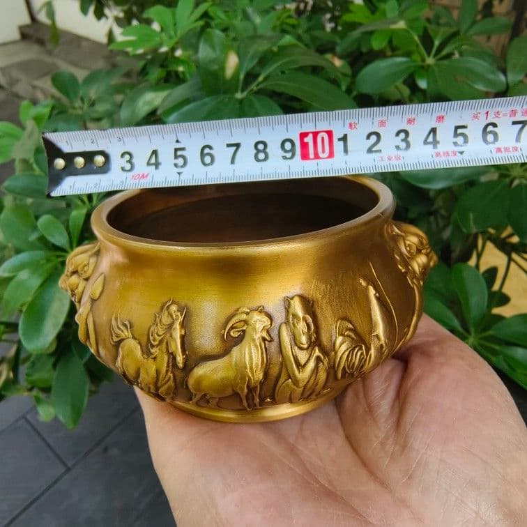 銅器 獅首十二支香炉 香薫炉 茶道香炉 挿し香炉 装飾品 工芸品 置物