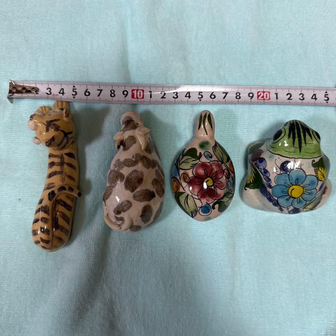 置物 トラ ウシ カエル カメ 陶器 小物 花 寅 牛 亀