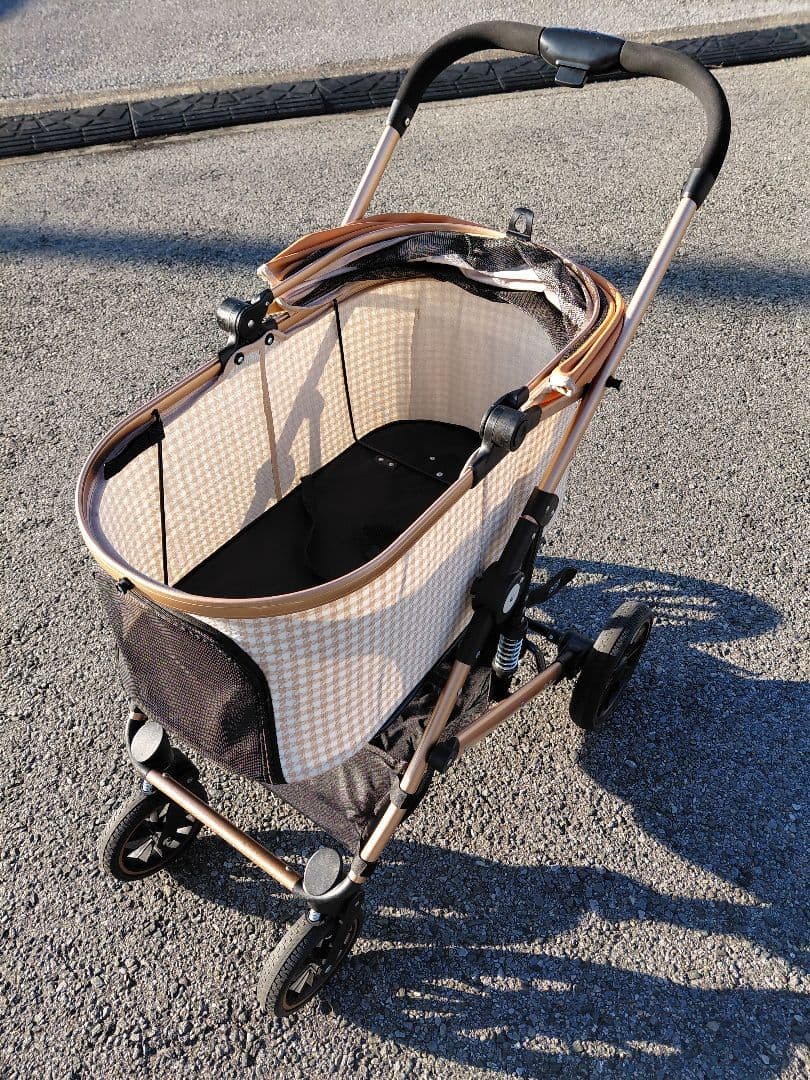 ペットカート 小型犬～中型犬用キャメル& 白ベージュ千鳥柄
