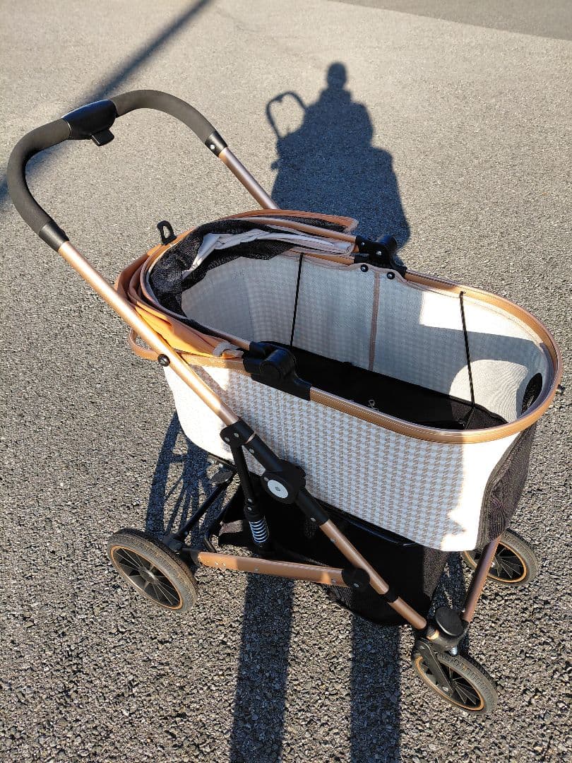 ペットカート 小型犬～中型犬用キャメル& 白ベージュ千鳥柄