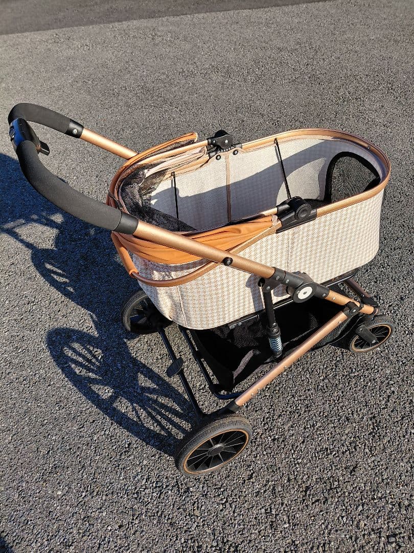ペットカート 小型犬～中型犬用キャメル& 白ベージュ千鳥柄