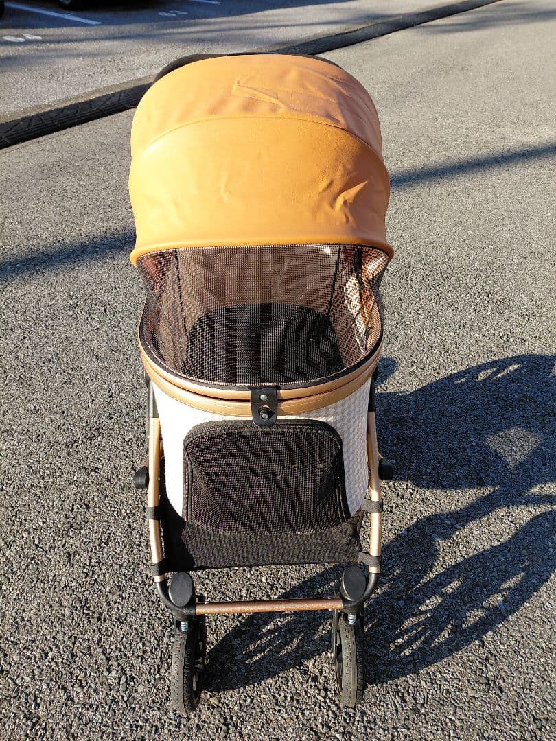 ペットカート 小型犬～中型犬用キャメル& 白ベージュ千鳥柄