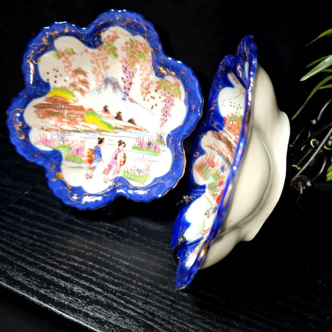 伊万里　骨董　人物図/芸者絵　デザート皿　浅鉢　小鉢　深皿　2枚