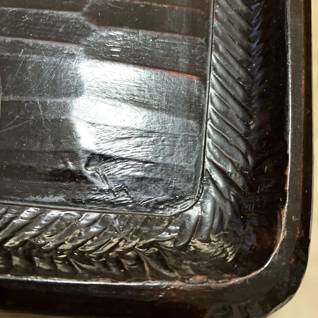 漆器 木製 四角　膳　漆塗り　盆　骨董 彫刻模様　5枚
