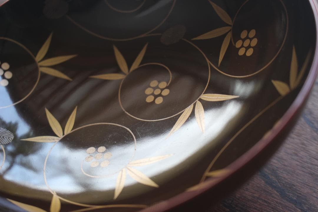 時代逸品！時代刷毛目黄漆に見返し花唐草蒔絵の大ぶり椀2点（検輪島塗京塗懐石椀
