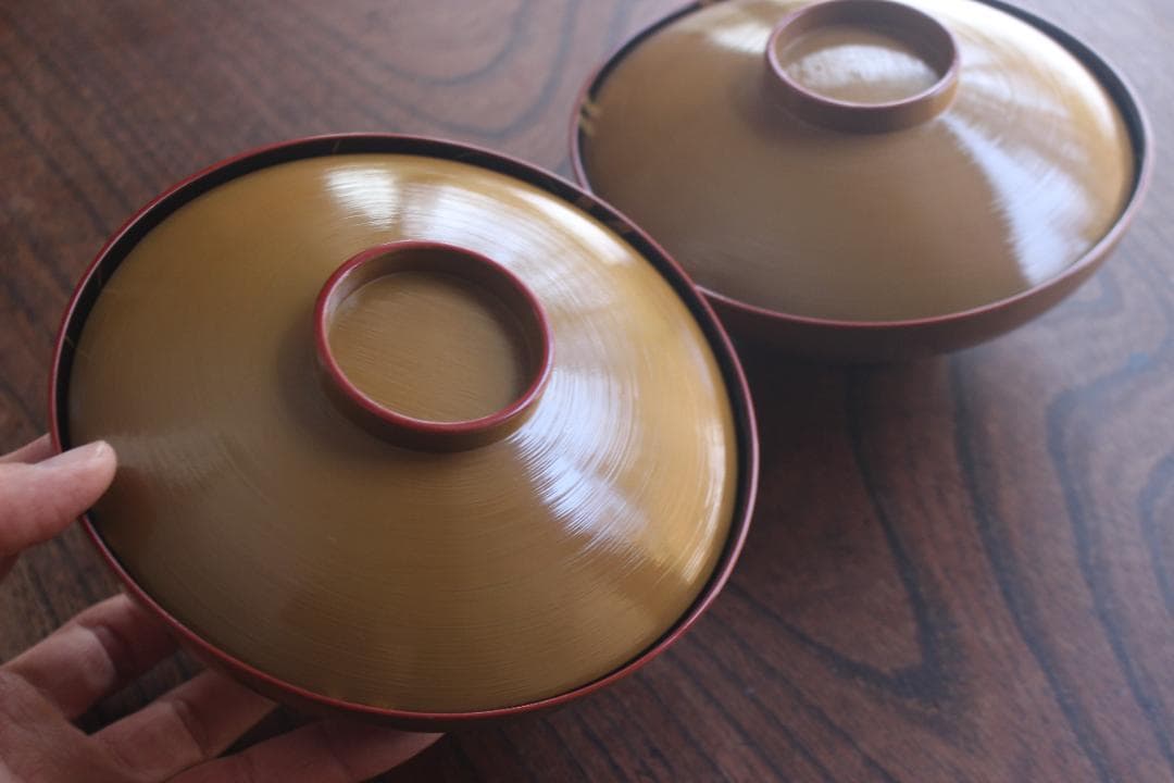 時代逸品！時代刷毛目黄漆に見返し花唐草蒔絵の大ぶり椀2点（検輪島塗京塗懐石椀