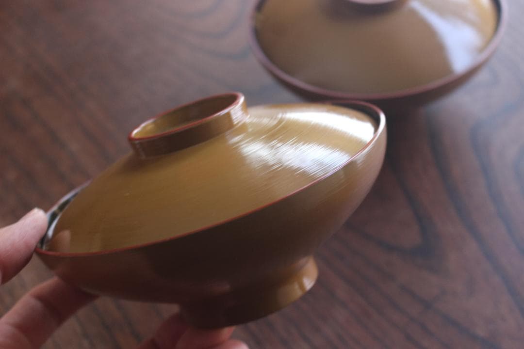 時代逸品！時代刷毛目黄漆に見返し花唐草蒔絵の大ぶり椀2点（検輪島塗京塗懐石椀