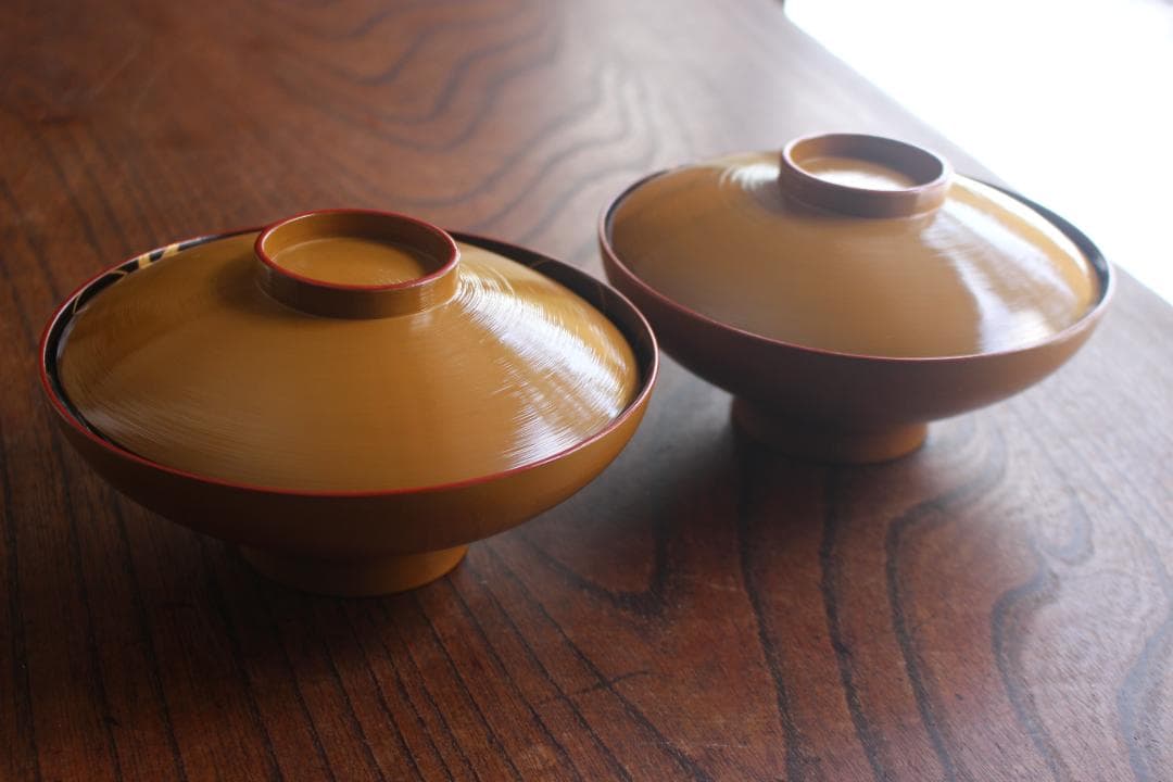 時代逸品！時代刷毛目黄漆に見返し花唐草蒔絵の大ぶり椀2点（検輪島塗京塗懐石椀