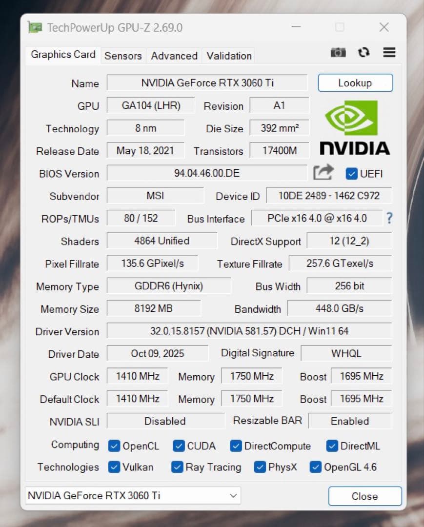 グラフィックボード・グラボ・ビデオカード MSI GeForce RTX 3060 Ti VENTUS 2X OC LHR