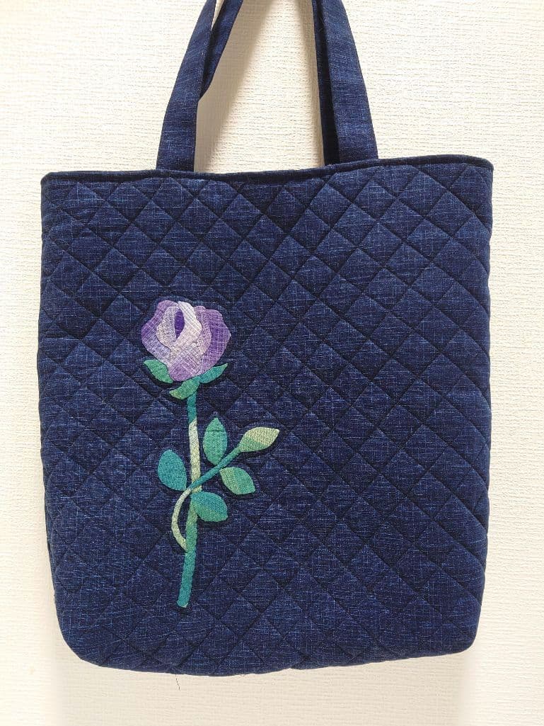 阿波しじら織　バラのバッグ