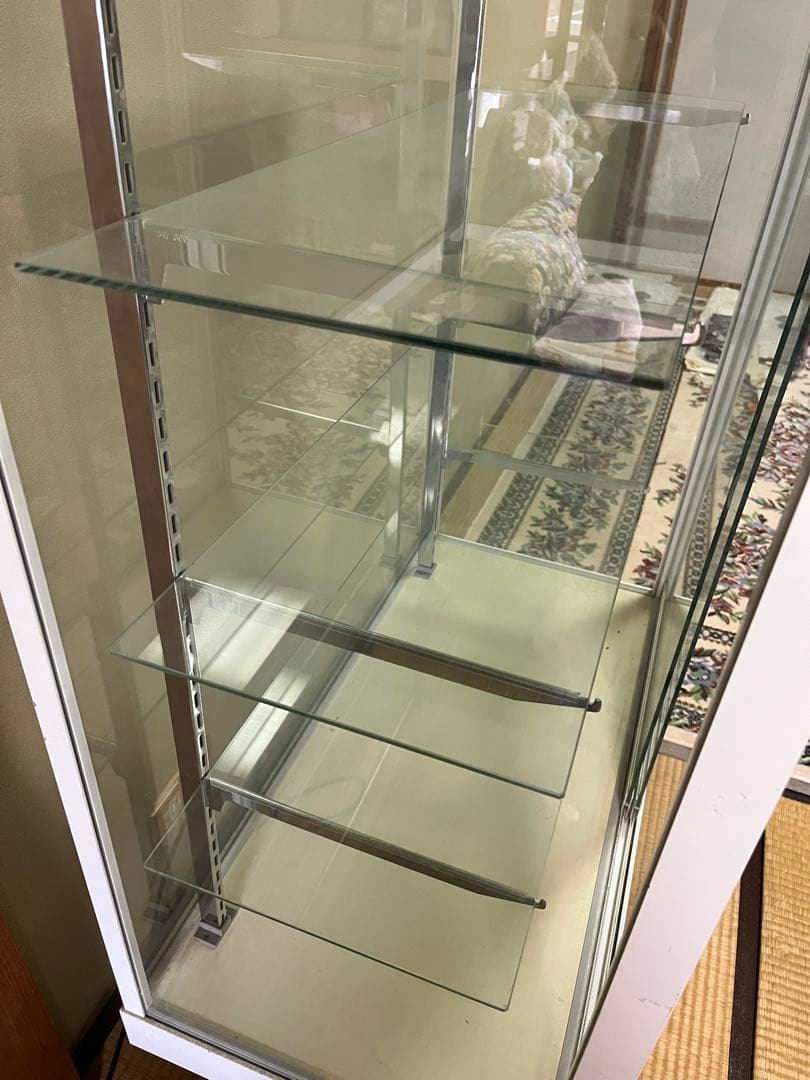 店舗用ガラスショーケース 120ガラスケース キャビネットホワイトキャスター付き