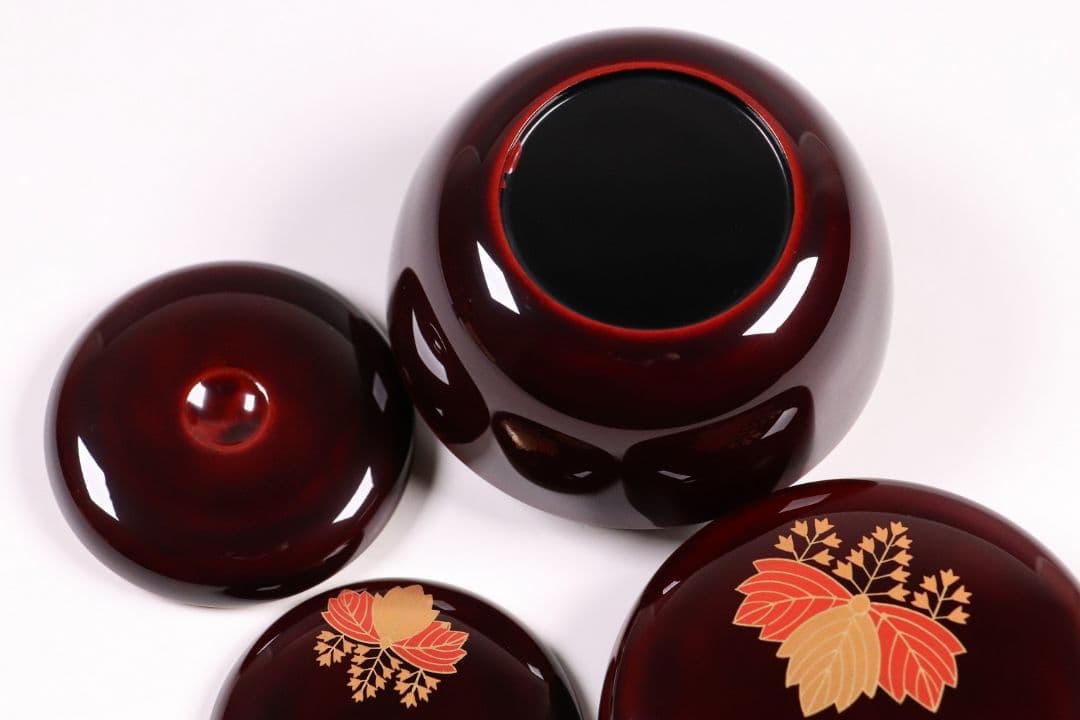 MA268 茶道具 輪島塗 高台寺蒔絵 溜塗 茶箱 共箱 棗 香合 桐 菊