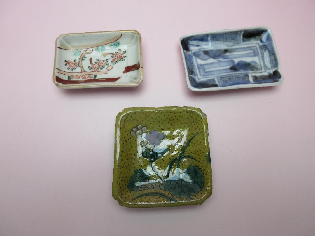 時代 豆皿 赤絵 青手 染付 3枚セット　71017