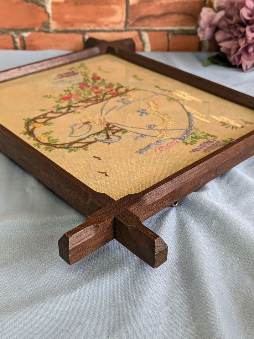 イギリス アンティーク イングリッシュガーデン 刺繍額