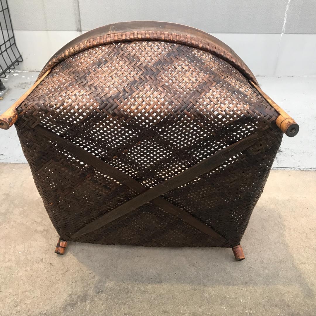 【珍品】竹製丸ちゃぶ台｜編みカゴ収納