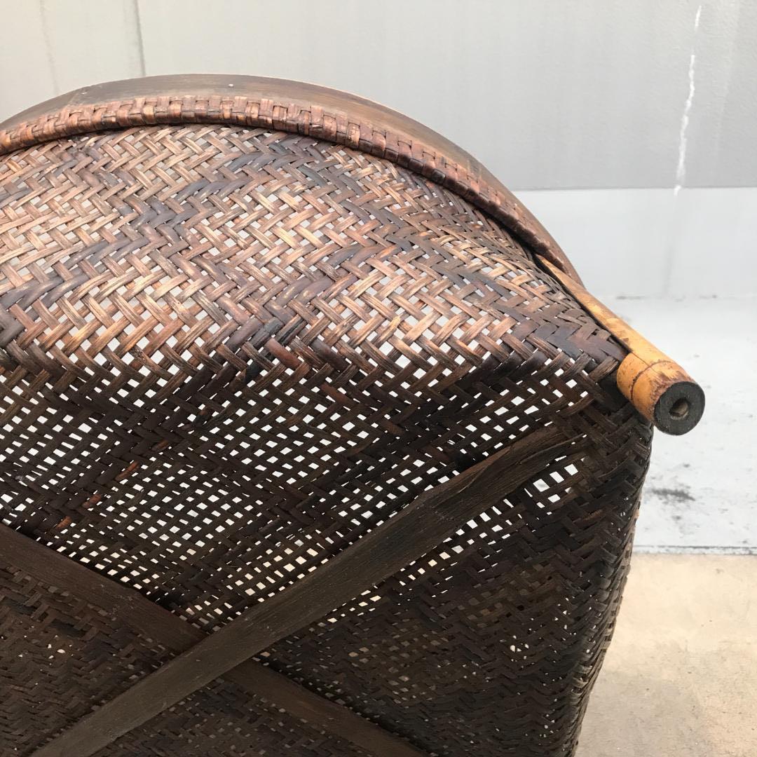 【珍品】竹製丸ちゃぶ台｜編みカゴ収納