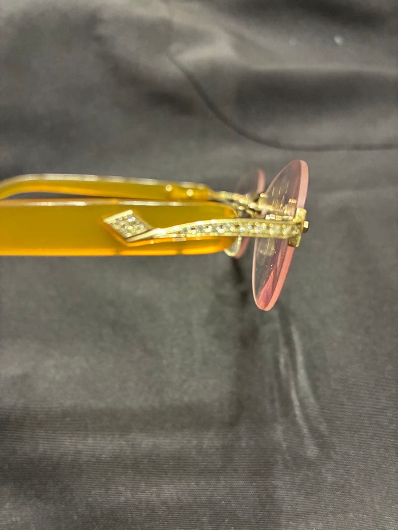 【美品】k14 天然ダイヤ付き本鼈甲(白甲)メガネ