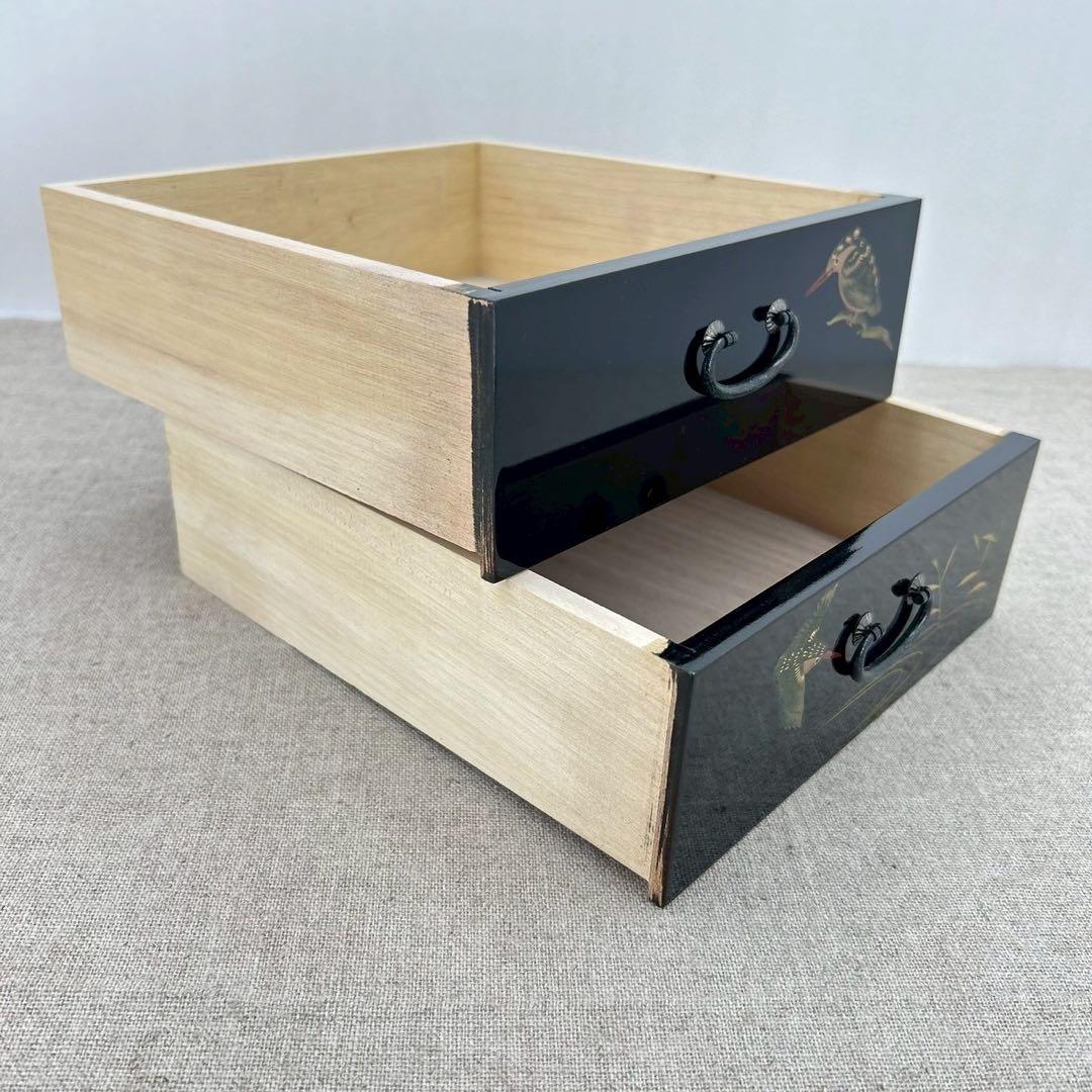 【新品未使用】会津塗 漆器 うるし 川蝉 チェスト 2つ引き タンス ミニ 文箱