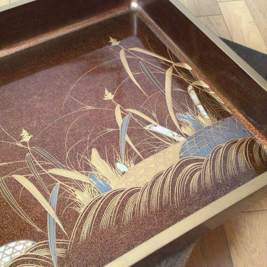 時代漆器　廣蓋　広蓋　骨董　蒔絵　螺鈿　昭和3年　共箱あり　アンティーク　盆