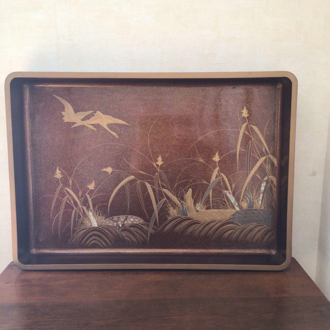 時代漆器　廣蓋　広蓋　骨董　蒔絵　螺鈿　昭和3年　共箱あり　アンティーク　盆