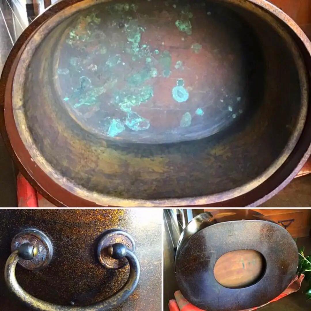 《特別出品》木製漆器　大名道具　総梨地火鉢　金沢蒔絵　貝合わせ紋様