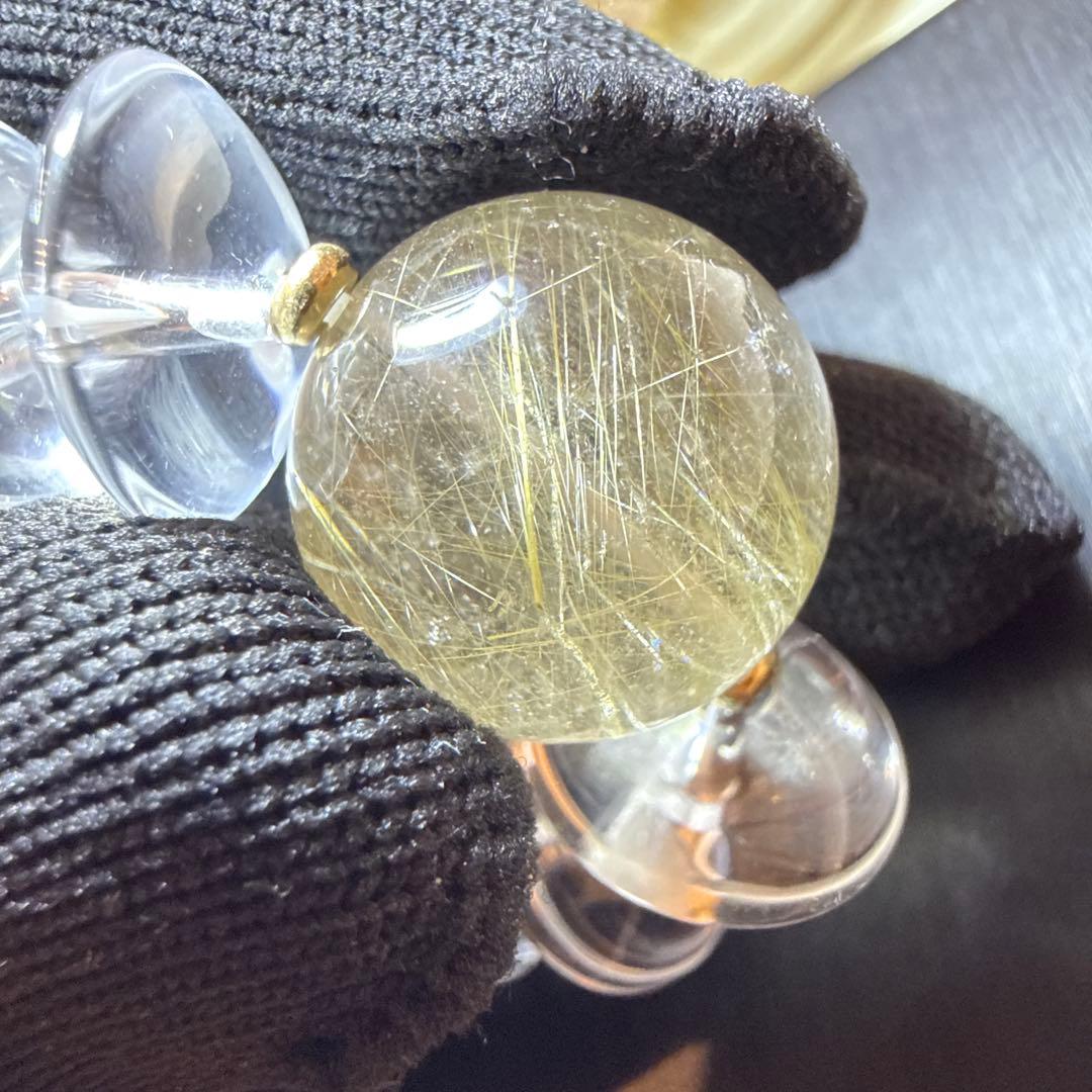 高透明水晶×ゴールドルチルクォーツ17mm 大玉 18kロンデル