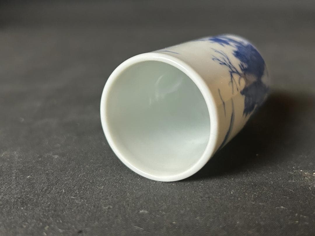 平安 龍岳造 染付 山水図 茶器揃い 7点 短冊箱-共箱 茶道具 86