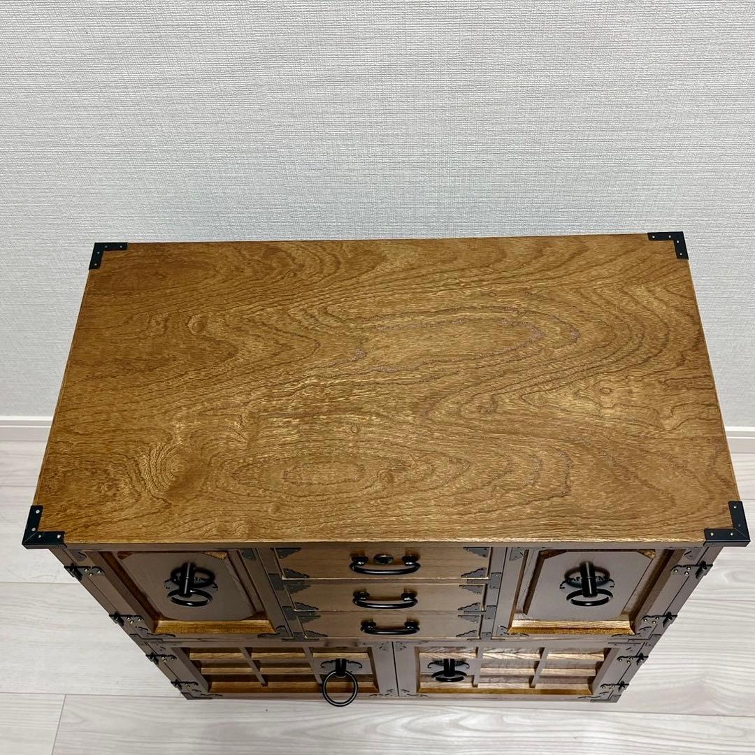 美品 鍵付き 民芸調 からくり箪笥 昭和レトロ 職人技 希少 天然木 小物入れ