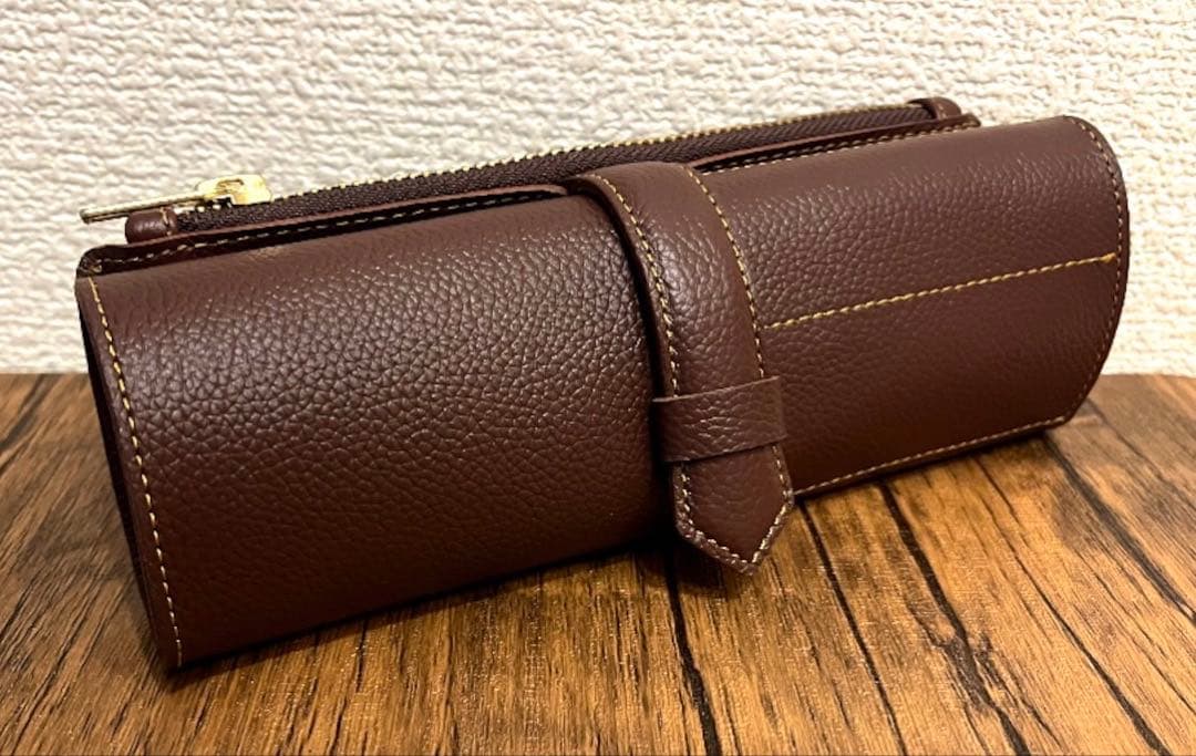 バハギア ロールペンケース ファスナー付 ダークブラウン