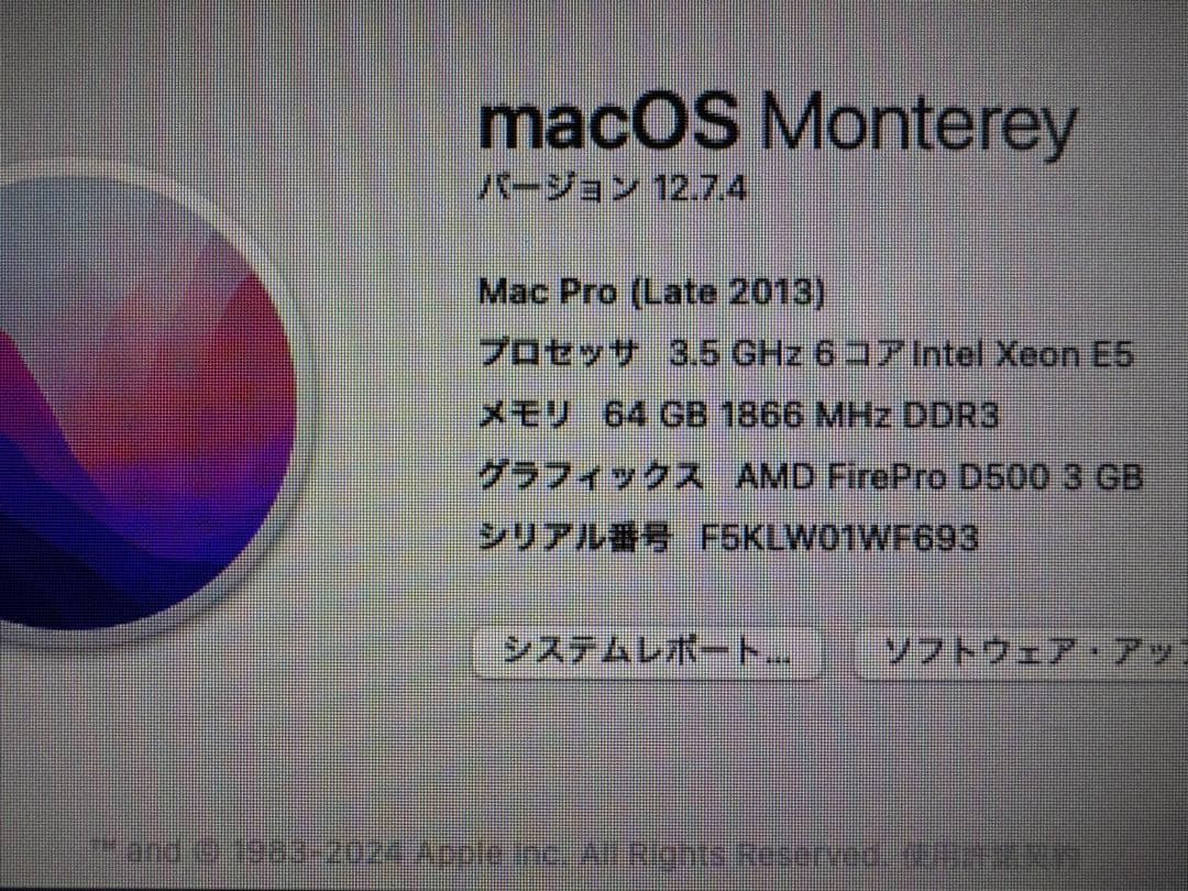 Mac Pro Late 2013 メモリ64GB HDD256GB 本体のみ