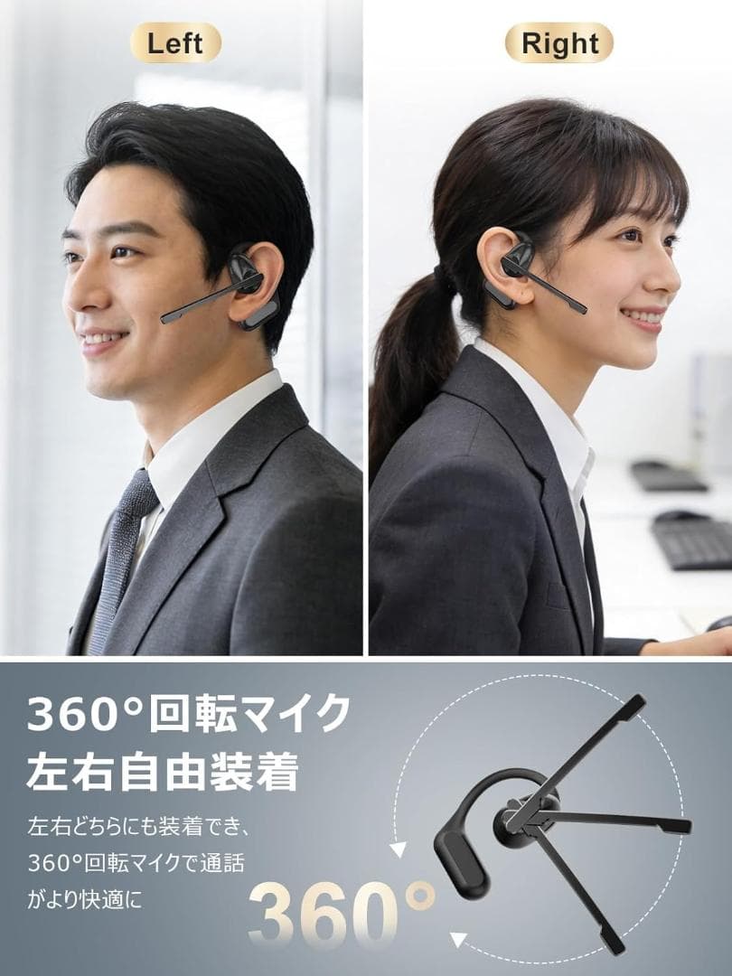 Bluetoothヘッドセットマイク付 脱着式オープン 通話用イヤホン 一体両用