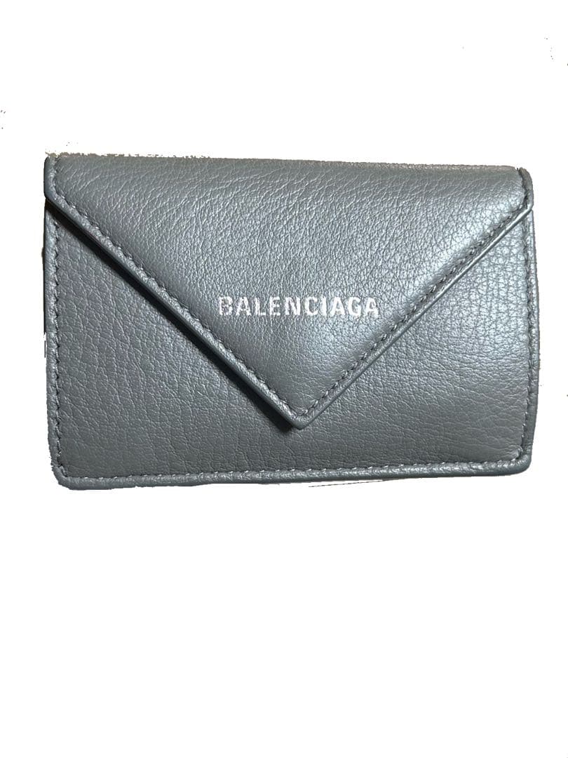 BALENCIAGA グレー レザー 三つ折り財布　美品